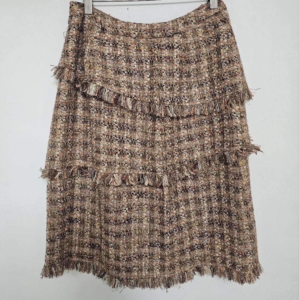 Lafayette 148 New York Brown Tan A-Line Tiered Skirt